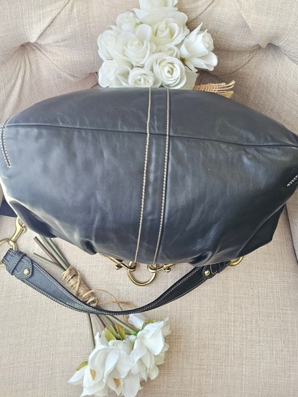 Vintage Coach Hamptons Pleated Leather Horsebit Hobo Shoulder Bag Purse - Picture 8 of 12